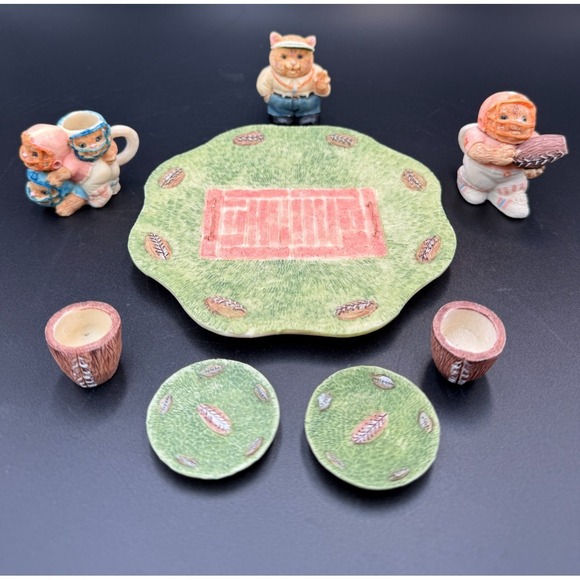 Football Cats Miniature Tea Set, Resin, Sports, 1994, Popular Imports - Picture 3 of 9